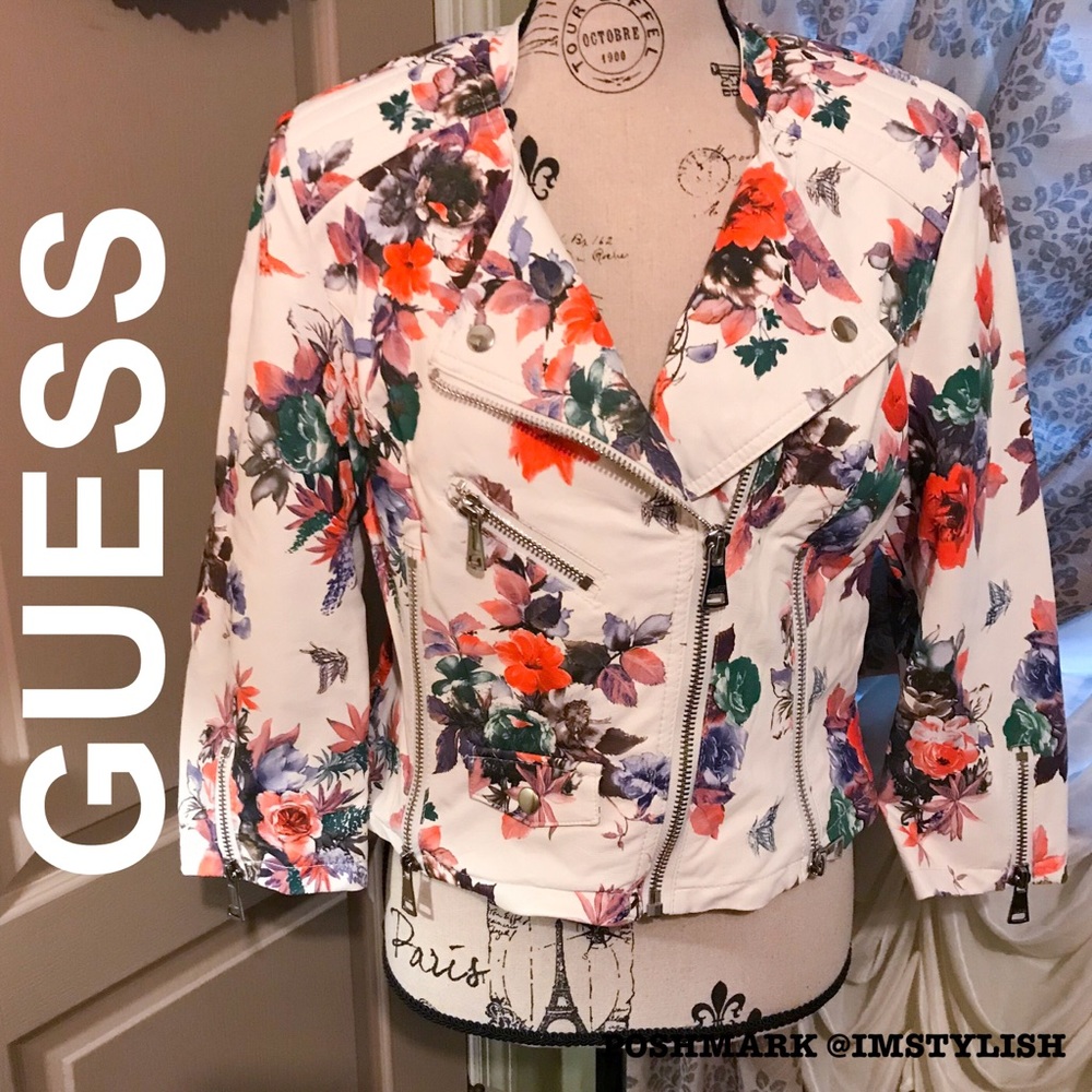 🆕SALE Guess Floral Orsola Faux Leather Jacket